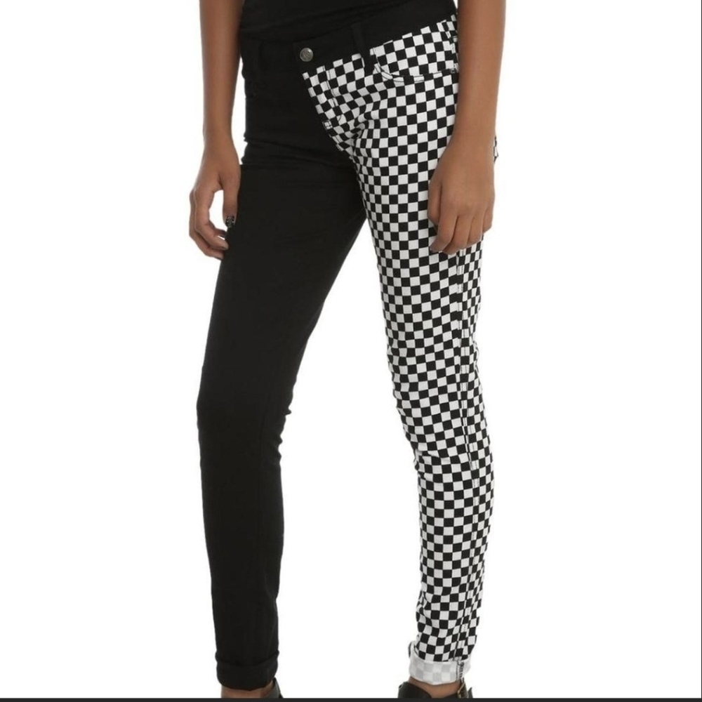 Royal Bones Black & White Checkered Split Leg Skinny Pants Women Size 11